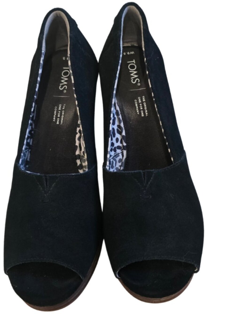 TOMS Michelle Black Suede Peep Toe Wedge - Size - 9.5